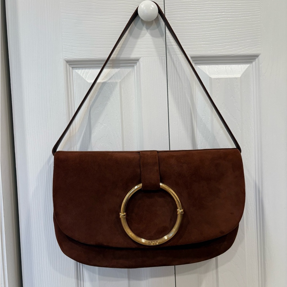 Rodo Firenze italian Brown Suede Clutch with Gold Accent